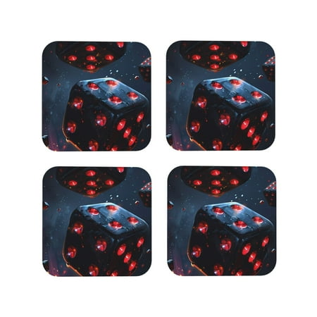 

Matuu Cosmic Red Sparkle Dice for Cup Coasters Set of 4 Leather Coasters Desk Coasters for Office Measures 4” x 4”-Square