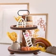 thumbnail image 2 of Urban Deco Modern Farmhouse Wooden Decorative Two Tiered Round Trays Serving Tray Stand with Metal Handle in Rustic Brown, 2 of 7