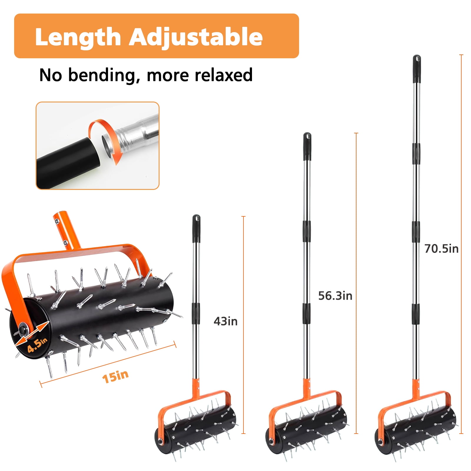 ROMUCHE Rolling Lawn Aerator - 42 Spikes with Spiral Design, 71" Adjustable Handle Manual Push Aerator Lawn Tool for Compacted Soil in Yard, Grass,Garden, Patio