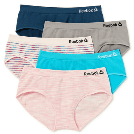Reebok Girls' Underwear, Cotton Stretch Hipster Panties, 5 Pack Gray Large  12-14