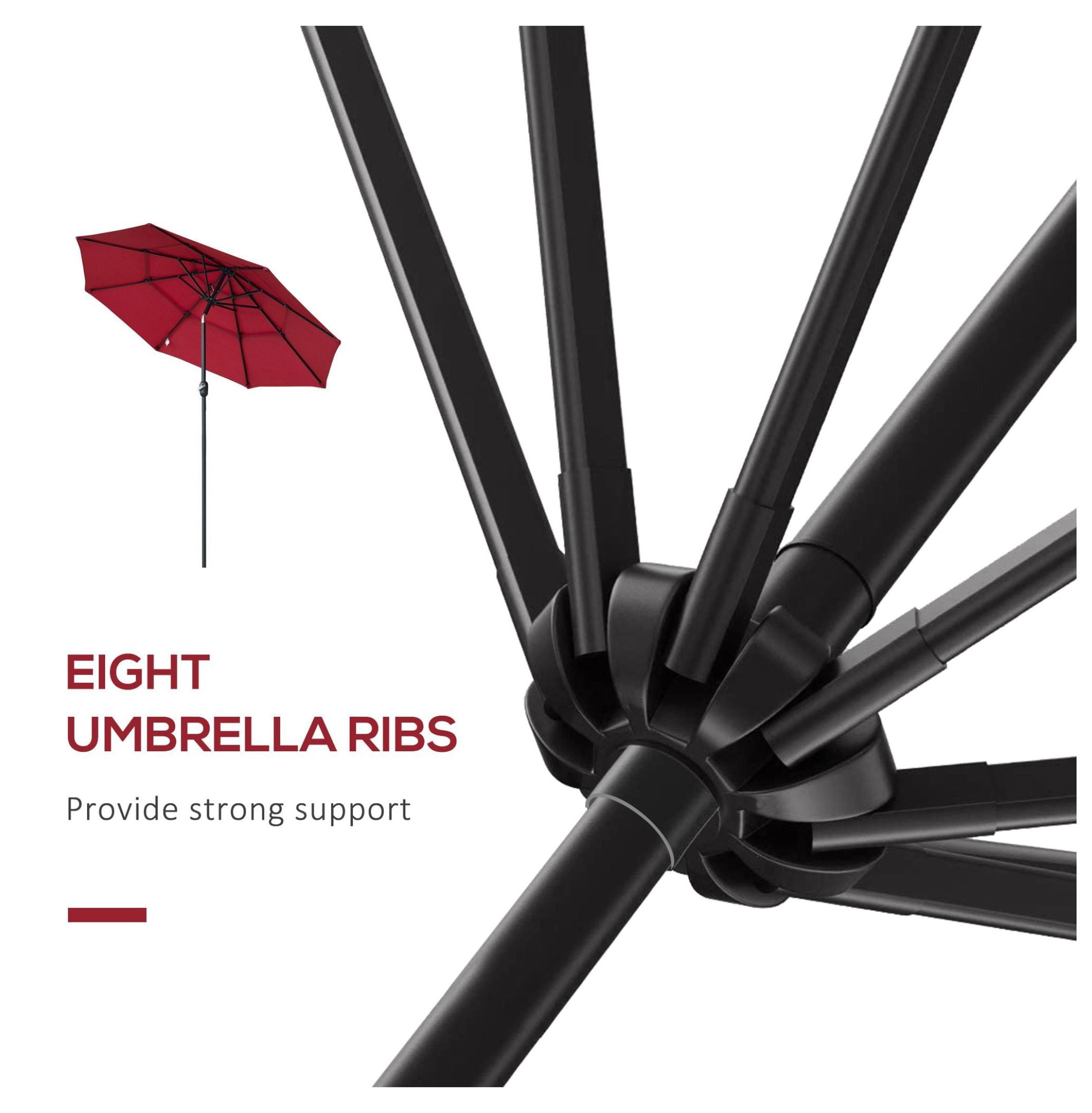 9' Patio Umbrella, Wine Red - Outdoor Market Umbrella with Crank & Tilt