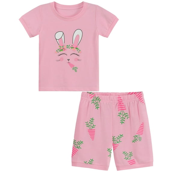 FEDPOP Girl Easter Pajamas Short Toddler Pjs Bunny Summer Pajama Sets 3T