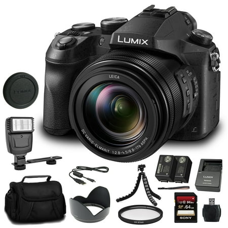 Panasonic Lumix DMC-FZ2500 Digital Camera (DMC-FZ2500) - Bundle - With 64GB Memory Card + DMW-BLC12 Battery + Digital Flash + Soft Bag + 12 Inch Flexible Tripod + Cleaning Set + More