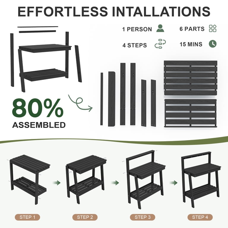 SERWALL Outdoor Potting Bench, 3-Tier HDPE Garden Workstation photo 5