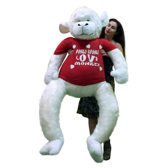 Valentine's Day Large Stuffed Animal 6 Foot Giant Stuffed White Valentine Gorilla Wears T-Shirt that Reads Hunky Chunky Love Monkey, Huge Plushie by Big Plush Packed in Big Box Ready to Hug