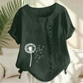 thumbnail image 2 of FRSASU Women's Crewneck Button T-Shirt Summer Fashion Sunflower Printed Short Sleeve Blouses Breathable Loose Fit Tops Army Green, 2 of 5