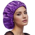 thumbnail image 3 of BLSCODE Silk Satin Bonnet Sleeping for Women Shower Cap Curly Braids Hair, Double Layer, Adjustable Satin Cap for Night Sleeping Hair Bonnet, Hair Loss Prevention Light Purple/Black, 3 of 7