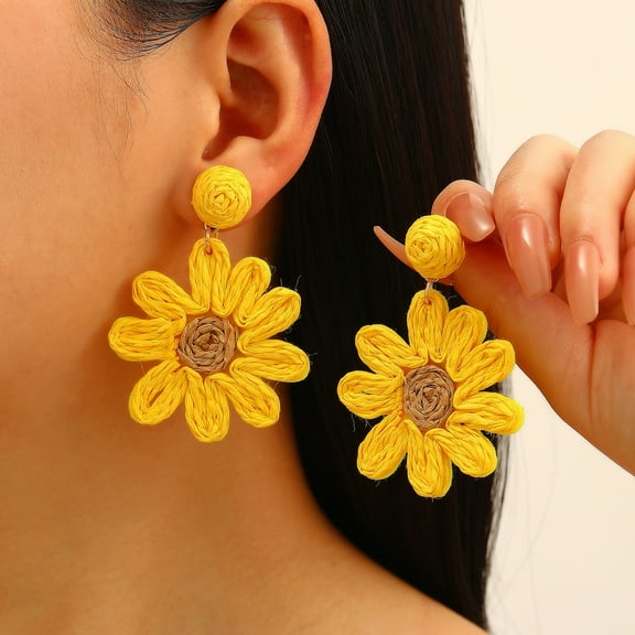 Flower Earrings Female Holiday Earrings Hand Woven Lafite Earrings Female