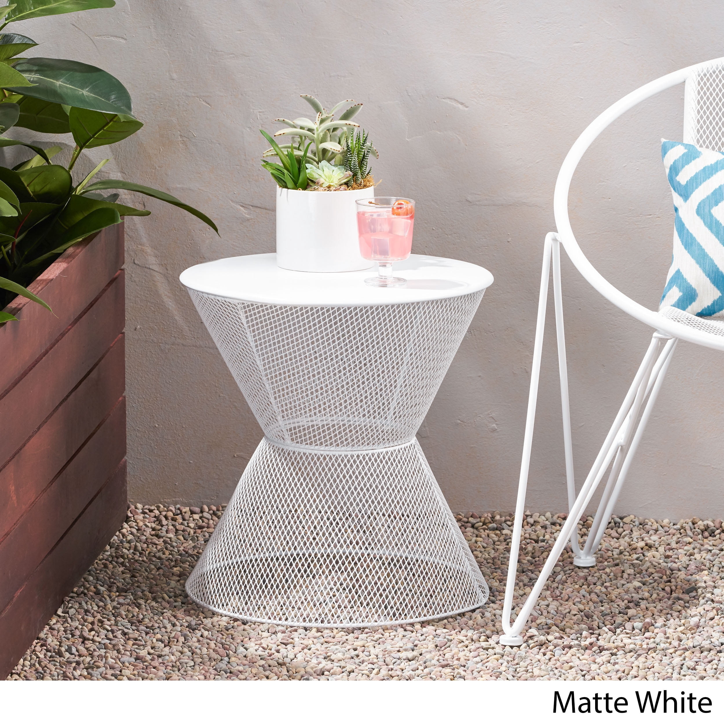 Saralee Outdoor Modern Iron Side Table, Matte White