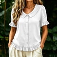 thumbnail image 5 of hoksml Women's Peter Pan Collar Blouse, Ruffle Short Sleeve V Neck Top, Casual Pull-On Shirt for Daily and Summer Wear, 5 of 8
