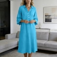 thumbnail image 4 of BUIGTTKLOP Cotton Linen Midi Dresses for Women 3/4 Sleeve Sundress Button up V Neck Loose Fitted Flowy Summer Dress, 4 of 6