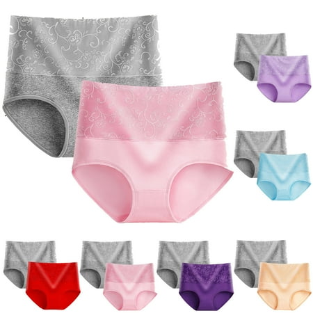 ATOYSOY Women s Multipack Solid Lace Panty Comfy Hip Lifting Cotton Panties  Boy Shorts 2 Pack Underpants Stretchy Shapewear Control Briefs for Ladies Clearance Beige L
