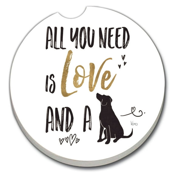 Absorbent Stoneware Car Coaster, Love a Dog, Set of 2