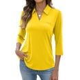 thumbnail image 2 of Hearthz Yellow Women's Polo Shirts 3/4 Sleeve Collared Uniform Tops for Women Business Casual Golf Shirt Work Tops, 2 of 6
