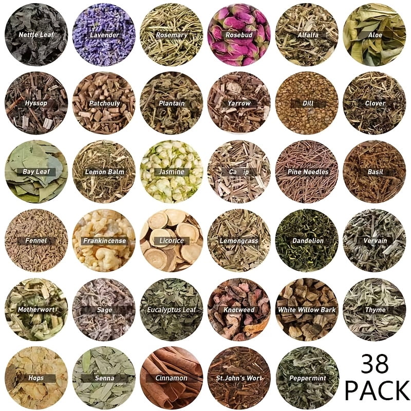 38-Piece Dried Herbs & Craft Accessories Set with Crystal Spoon, Bell & Feather, DIY Candle & Soap Making Craft Kit