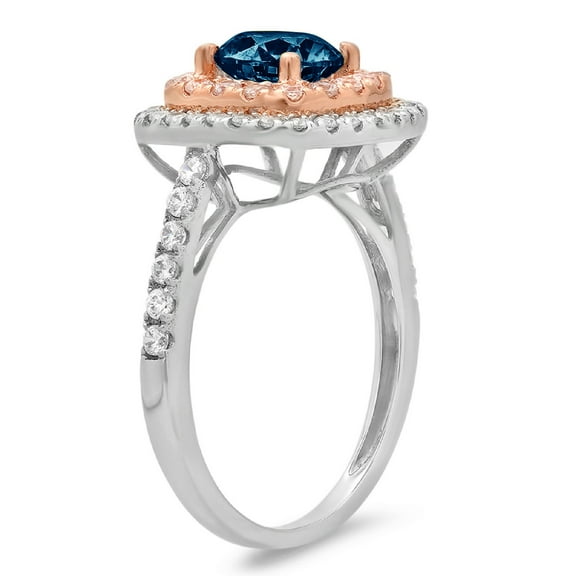 1.615 ct Round Cut Natural London Blue Topaz Solitaire with Accents Engagement Ring for Women in 18K White/Rose Gold