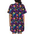 thumbnail image 6 of Fuzoiu mushroom rainbow color Skull Print Women's Short-Sleeved Pajama Set,Lounge Sleepwear Set,Womens Pajama Sets 2 Piece,Button-Up Top and Shorts with Pockets-X-Large, 6 of 7