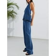 thumbnail image 5 of Women Two Piece Denim Set Button Down Backless Tank Top and Wide Leg Jeans 2 Piece Outfit Suits, 5 of 5