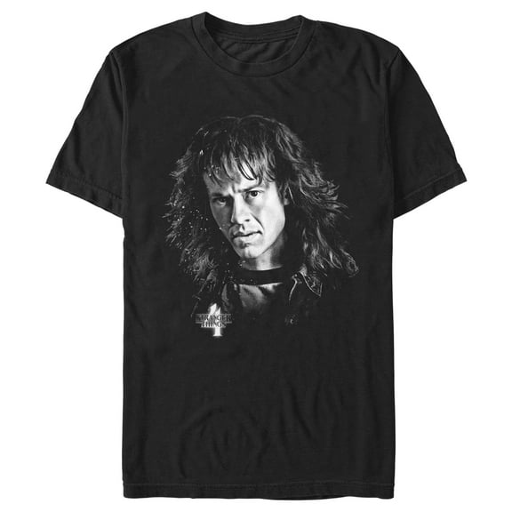 Netflix Men's Stranger Things Eddie Munson Black and White Graphic T-Shirt