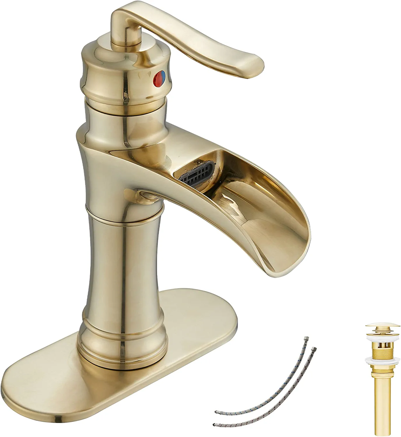 GGStudy Waterfall Bathroom Faucet Brushed Gold Single Handle One Hole