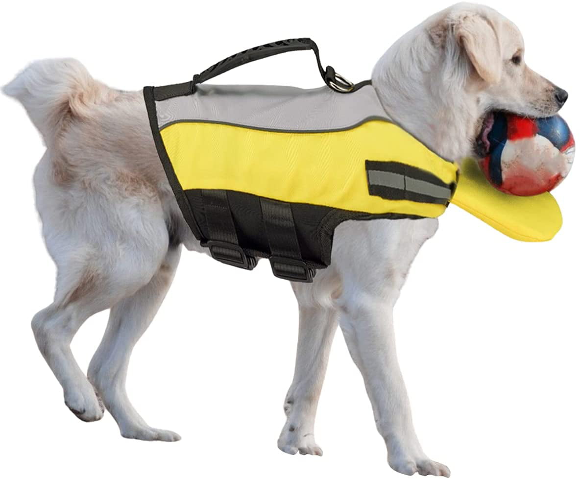 Dog Life Jacket Reflective Dog Life Vest with Superior Buoyancy Adjustable with Rescue Handle for Swimming Boating Canoeing Safety Life Saver for Small Medium Large Dogs with Front Float Support