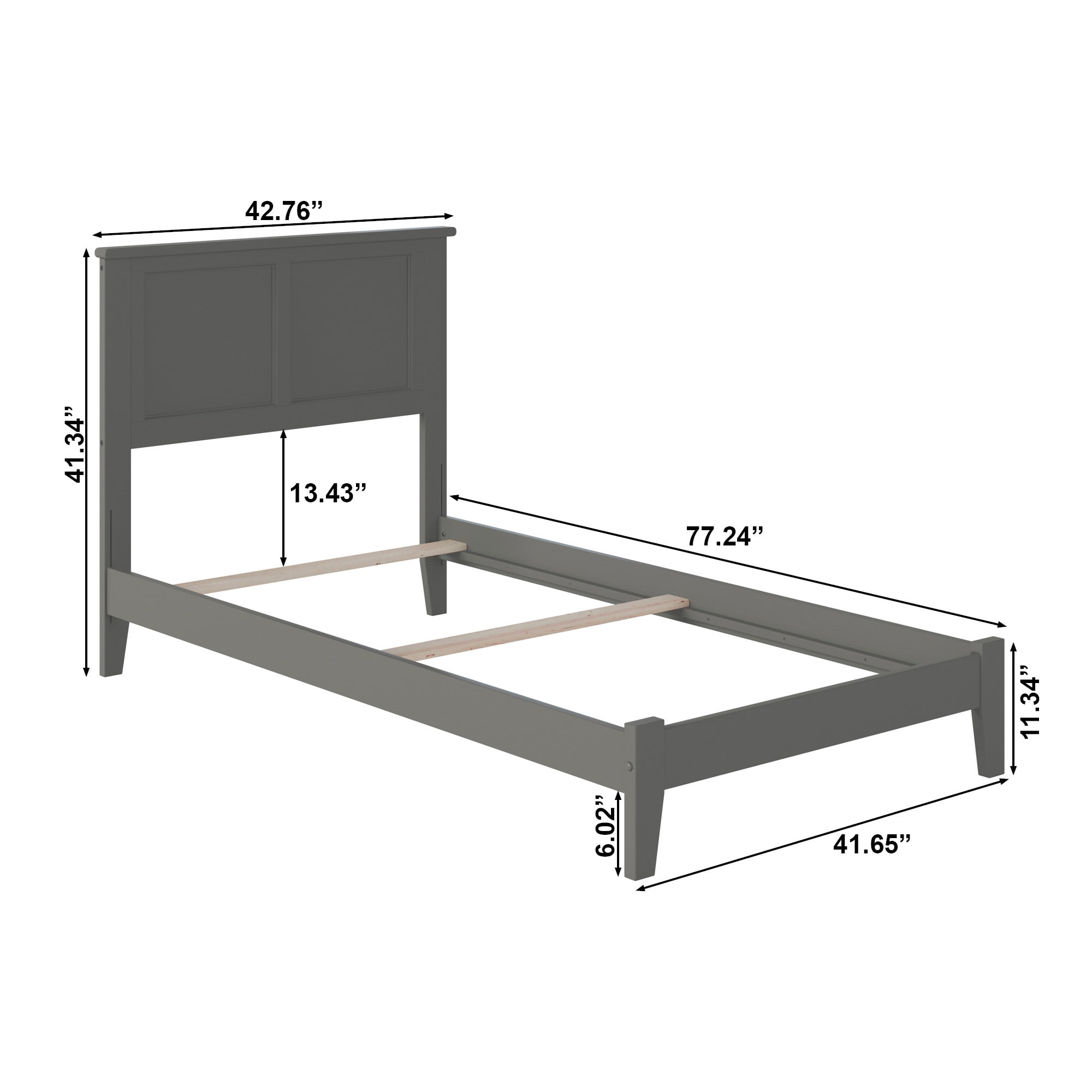 AFI Madison Twin Solid Wood Foundation Bed, Grey