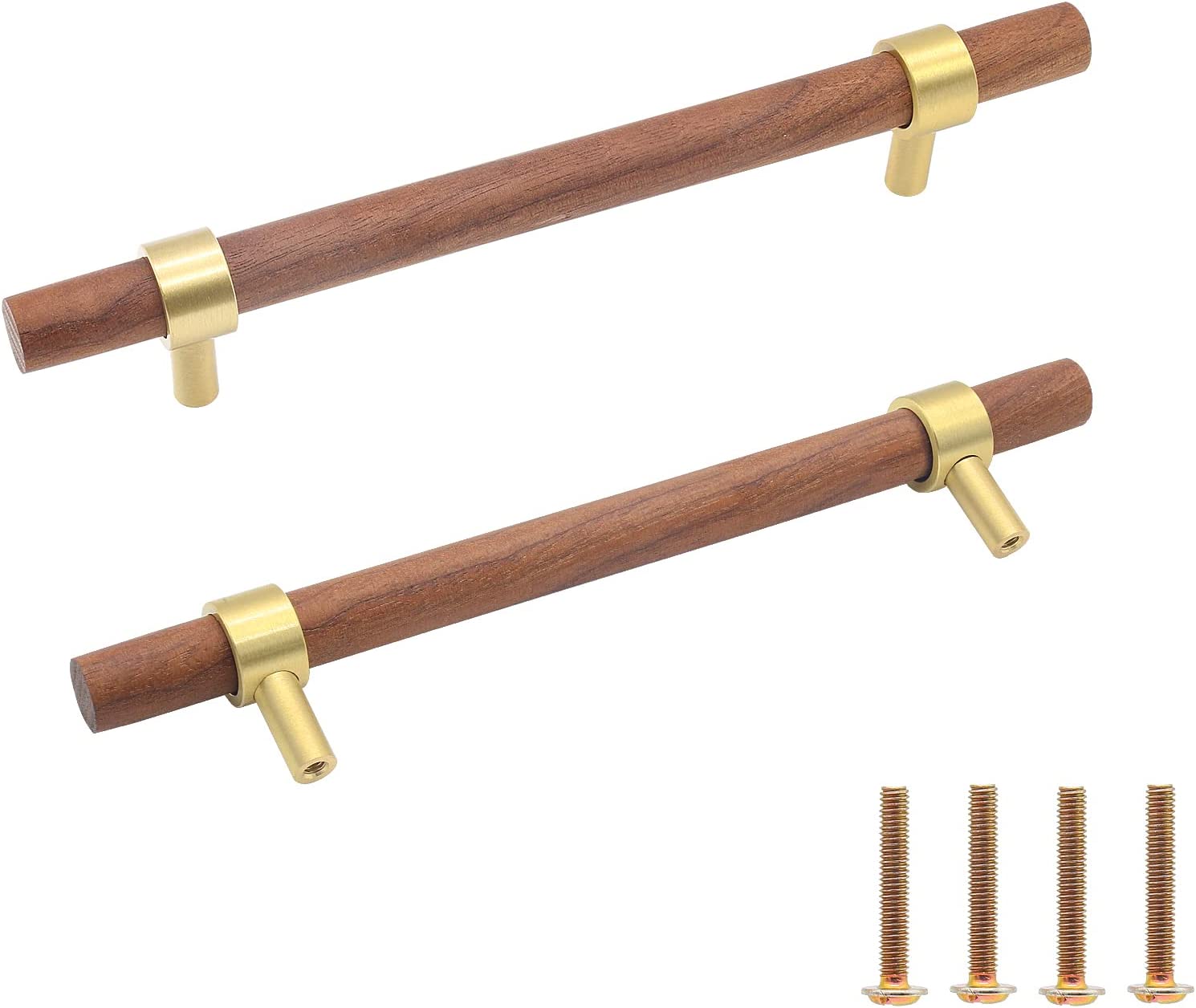 2 Pack Wood Pulls 5" Hole Center Walnut Pulls Gold