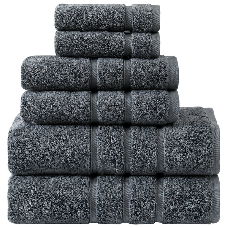 UpThrone Bath Towel Set of 6 - Cotton Hotel Bathroom Towels, Dark Grey