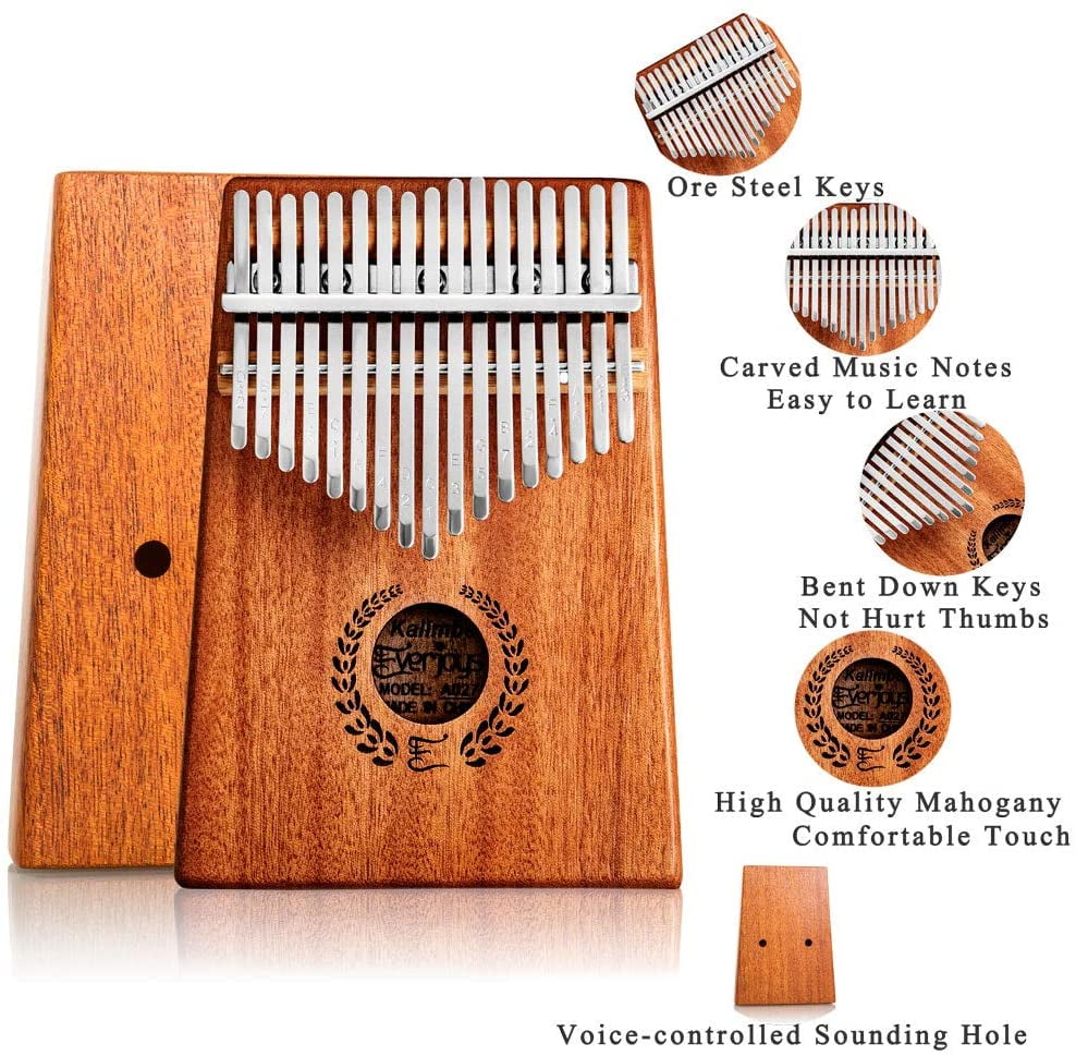 Everjoys Kalimba Thumb Piano 17 Keys, Professional Musical Instrument Finger Piano Marimbas with Portable Bag, Fast to Learn Songbook, Tuning Hammer, All in One Kit