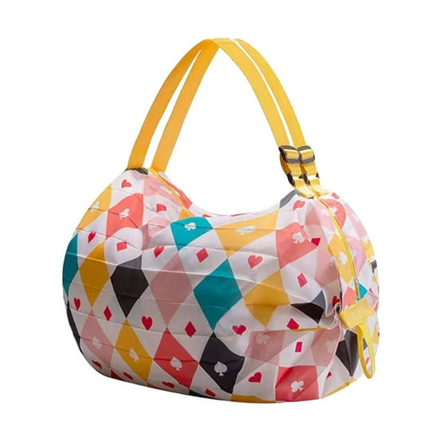 Thinsony Sacs de Rangement Pliables Peu Encombrants Articles Organisés en Déplacement Sac de Courses Réutilisable en Polyester pour Voyage Sac de Plage Sac à Main Losange Jaune 1Set