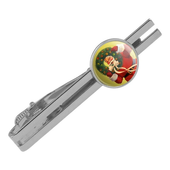 Christmas Holiday Santa Wreath Ribbon Swirl Round Tie Bar Clip Clasp Tack Silver Color Plated