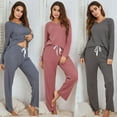 thumbnail image 7 of Women Casual Long Sleeve Pajamas Suit Loose Shirt Pants Set Homewear Nightwear Solid Color Yogawear, 7 of 7