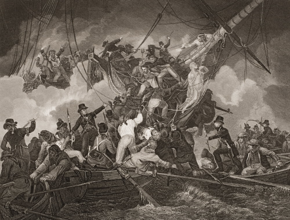 The Cutting Out Of The Corvette La Chevrette (From The Bay Of Camaret On The Night Of July 211801) Engraved By JRogers Painted By PJDe Loutherbourg From Englands Battles By Sea And Land By Lieut Col W