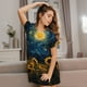 thumbnail image 3 of Balery Oil Starry Sky Sunflower Camisón de manga corta con cuello redondo para mujer, cómodo y elegante., 3 of 6