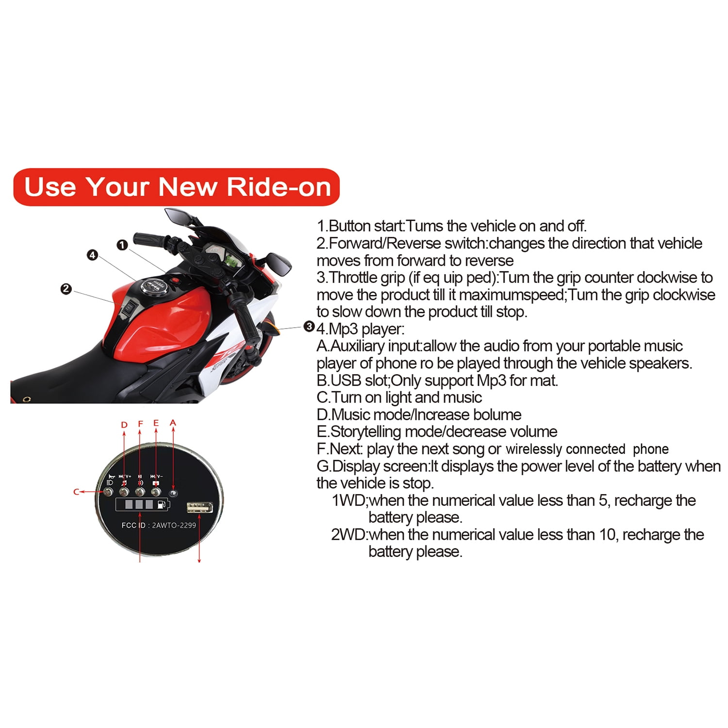 CIPACHO Kids Motorcycle 12V Powered Ride Ons for 3-6 Years Boys Girls Electric Kids Car Toys with Lightting Wheels, White