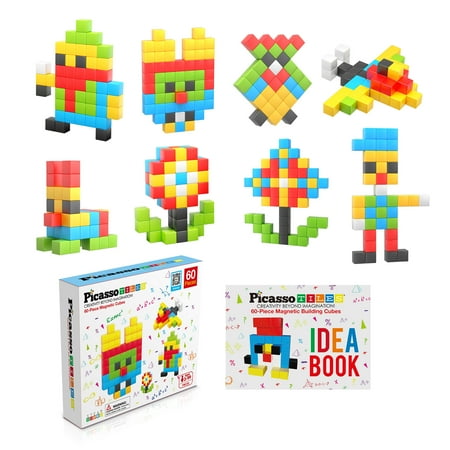UPC: 0817338023232 | PicassoTiles 60pc Magnetic Puzzle Magnet Building Cubes Sensory Toy Set with FREE Idea Book Ages 3+