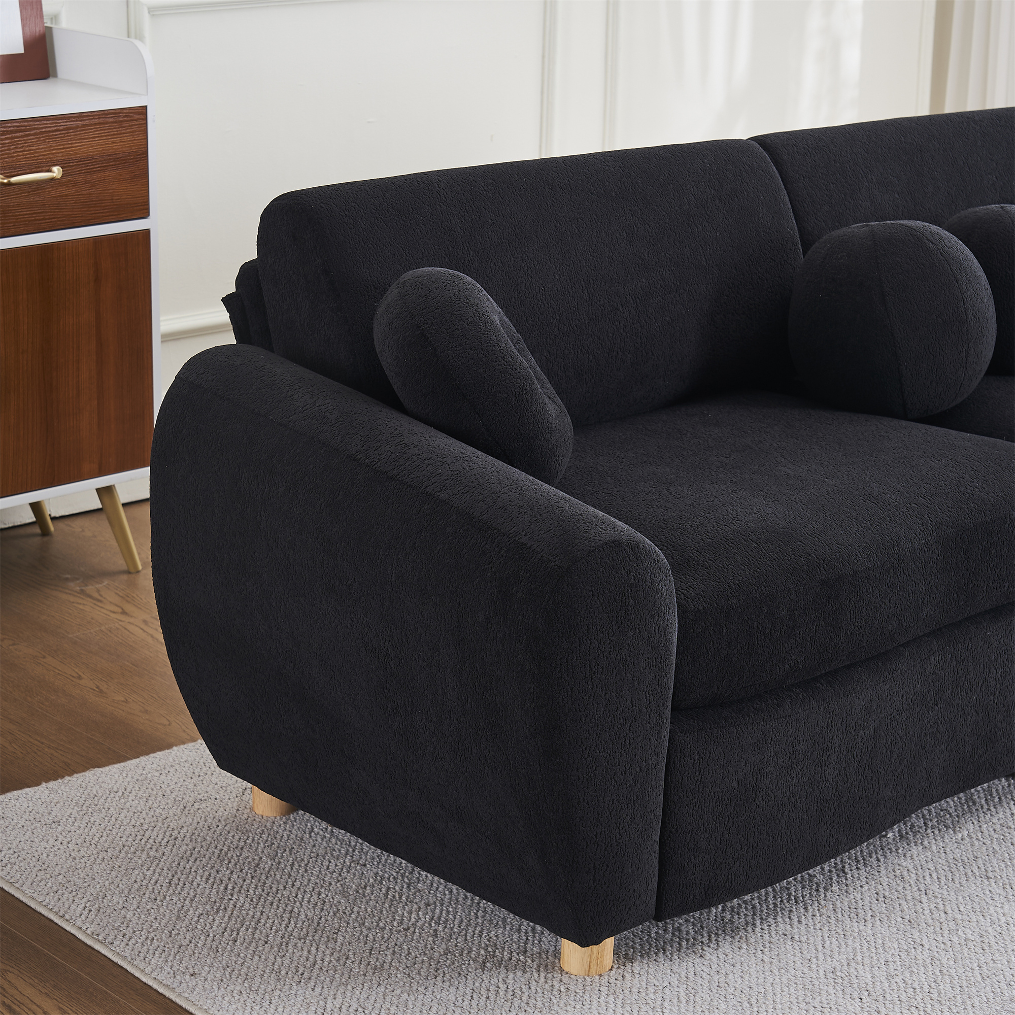 Aukfa 85" Modern Comfy Sofa, Upholstered Deep Seat Couch for Living Room, 5 Pillows, Chenille, Black