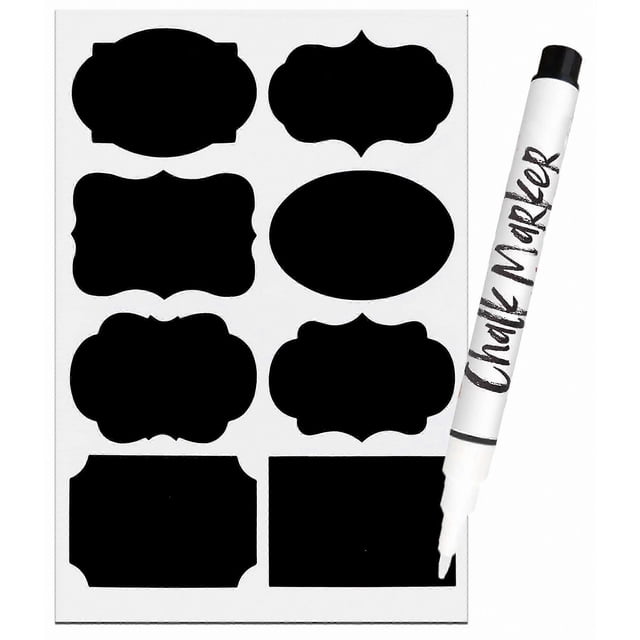Chalkboard Style Labels with Marker, 64 Count - Reusable Jar Stickers for Organization