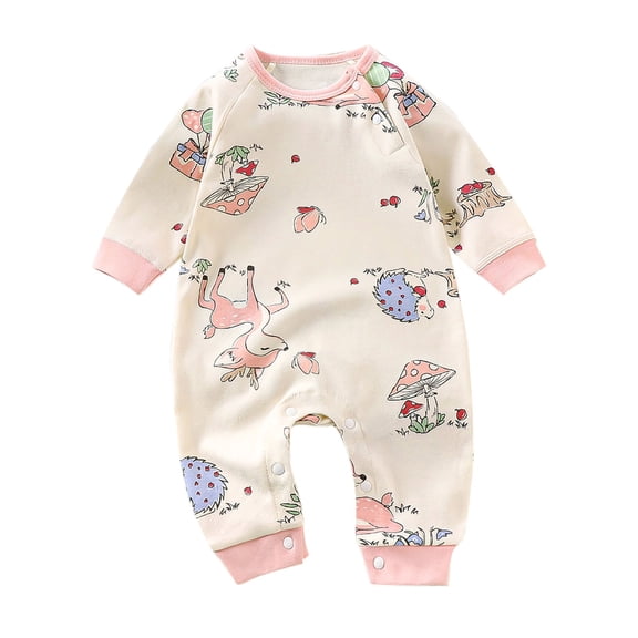 SROBPTY Newborn Boys Girls Romper with Zipper Print Crew Neck Long Sleeve Jumpsuit for 0-18 Months