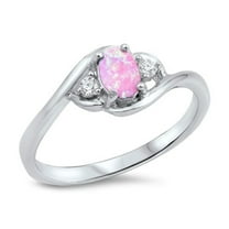 CHOOSE YOUR COLOR Swirl Oval Pink Simulated Opal Ring .925 Sterling Silver Band White CZ Female Size 9