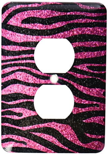 3dRose Hot Pink and Black Zebra print Faux bling photo Not Actual Glitter fancy diva girly sparkly sparkles, 2 Plug Outlet Cover