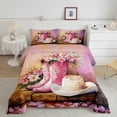 thumbnail image 2 of Manfei Pink Boot Comforter Sets Full Size, Princess Cowgirl Comforters & Duvets, Southwestern Reversible Bedding Full Comforter Set, Microfiber Bedroom Decoration, 3 Pieces, 2 of 8