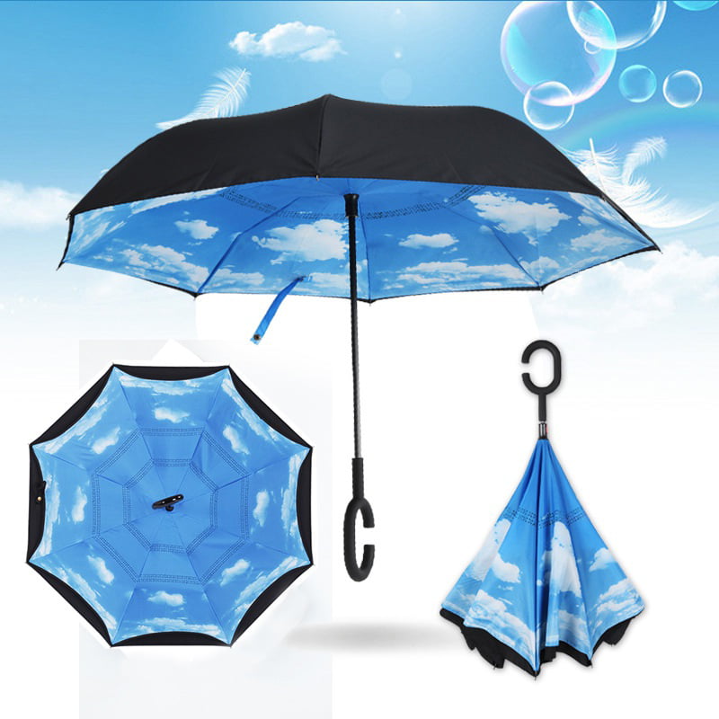 Upside Down Umbrellas with C-Shaped Handle for Women and Men Reverse Inverted Windproof Sloth Is Holding A Banner Place Umbrella Double Layer Inside Out Folding Umbrella