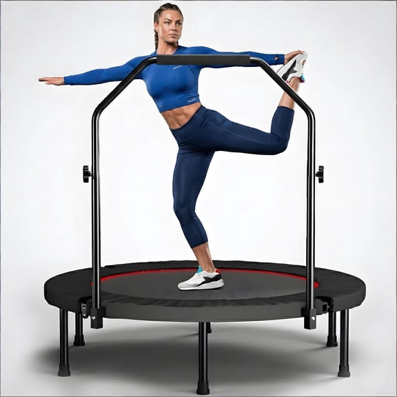CZBZ 40" Rebounder Trampoline for Adults, Foldable Fitness Mini Trampoline with 3-Level Adjustable Foam Handle, Small Exercise Trampoline for Indoor/ Outdoor with 30 Silent Bungees