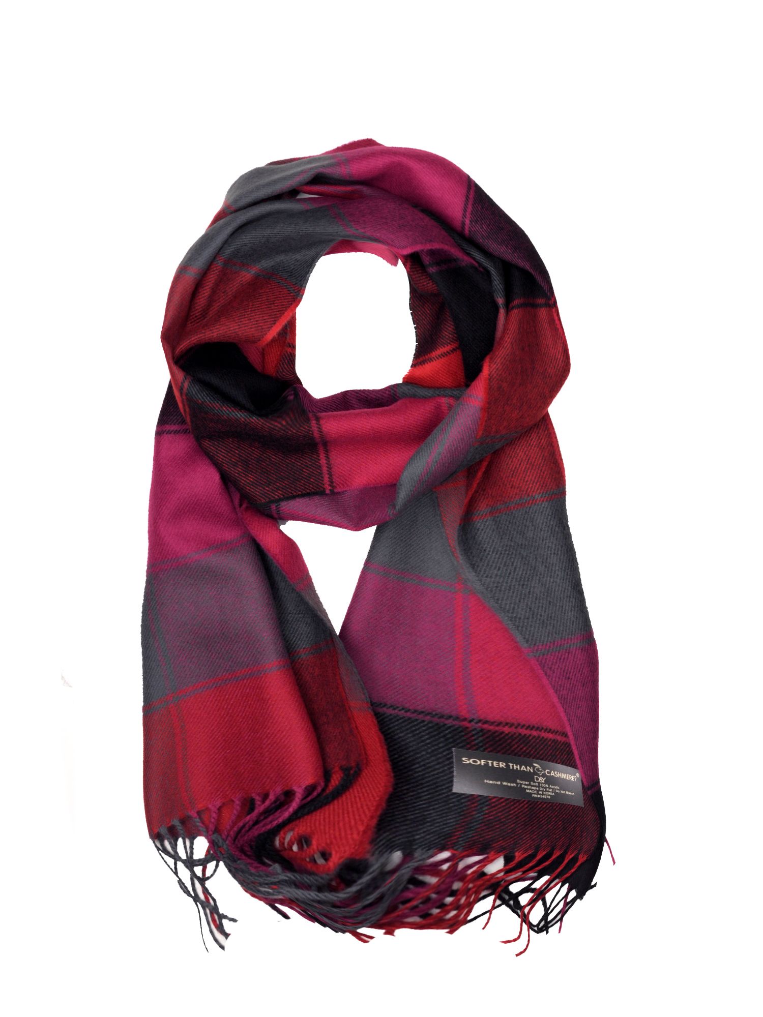 D&Y Unisex Classic Softer Than Cashmere Plaid Fringe End Scarf, Burgundy Blend