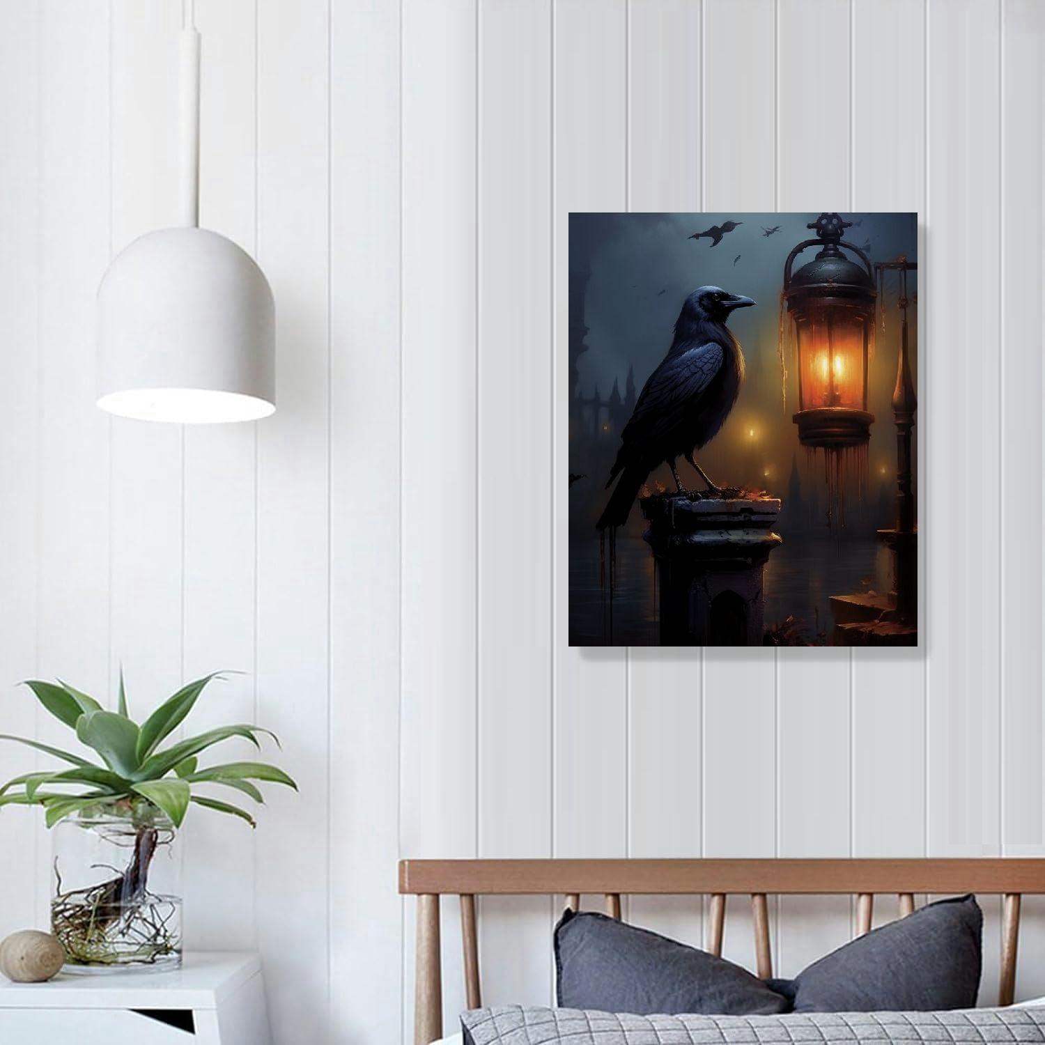 COMIO Wall Art Black Crow Vintage Animal Canvas Dark Academia Paintings Vintage Raven Prints Crow Artwork For Wall Dark Academia Posters Vintage Lighted Picture Dark Gothic Art Wall Decor