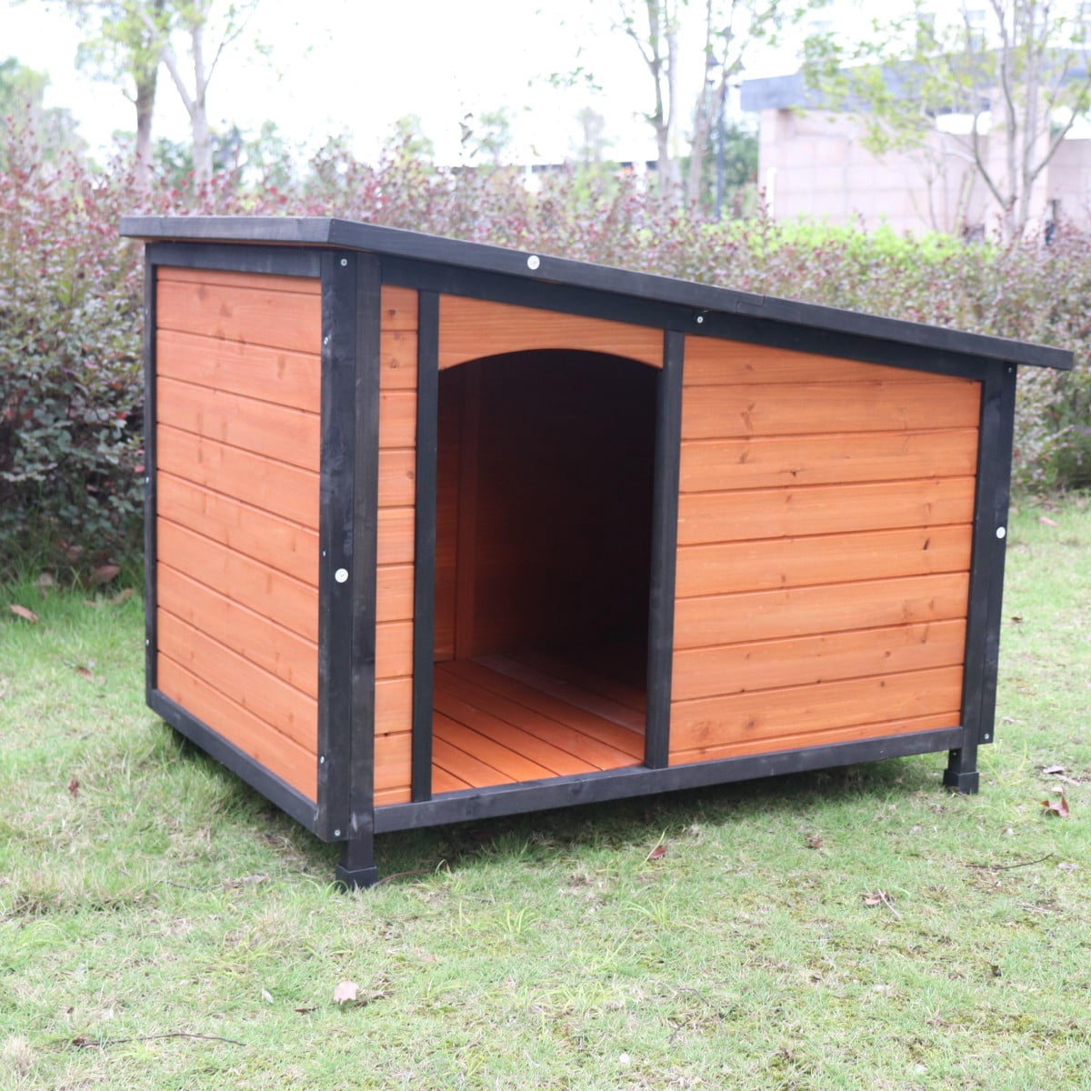 ENNSOO Wooden Dog House with Raised Feet, Weatherproof for Large Dogs, PVC Waterproof Roof, Indoor and Outdoor Use