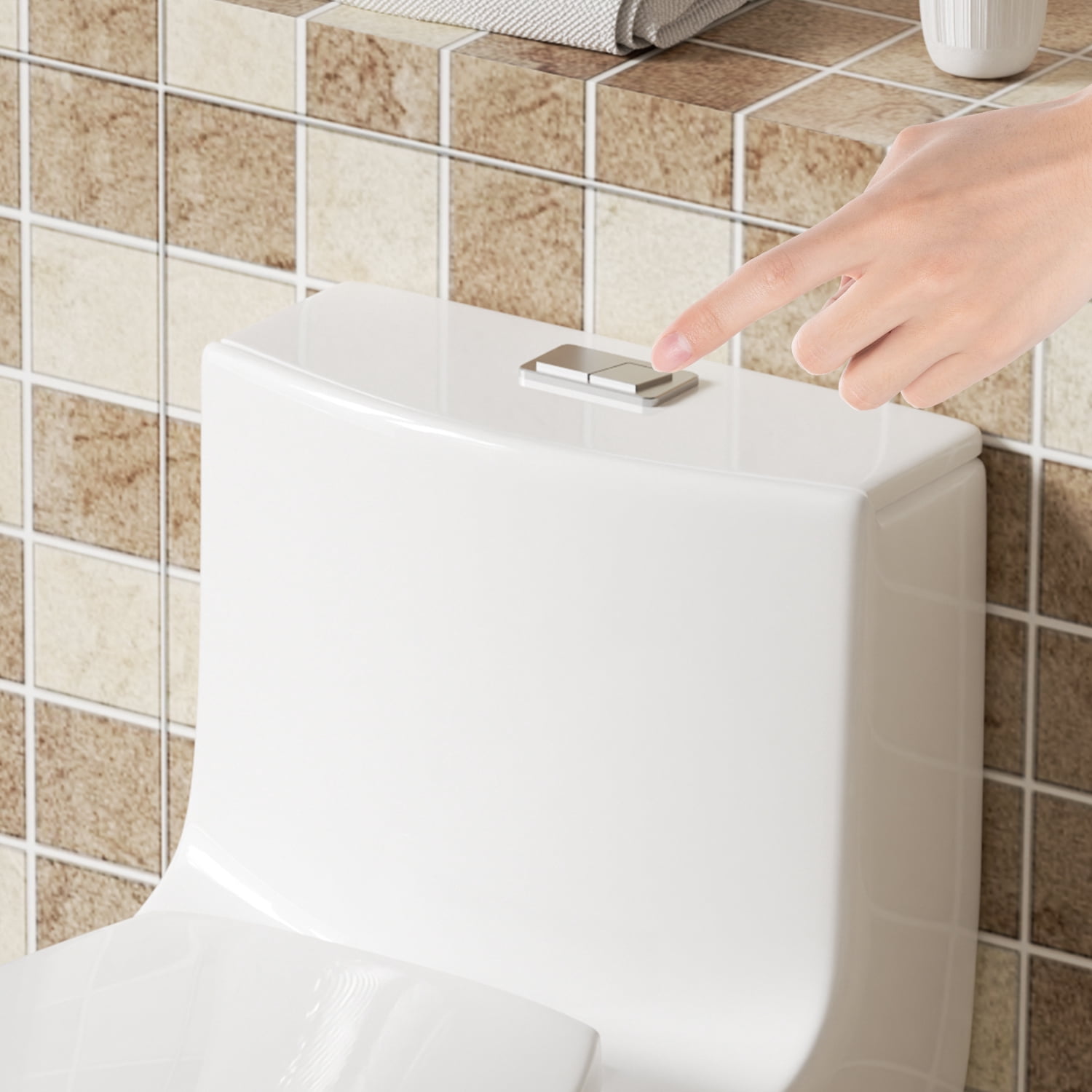 One-Piece Toilet,1.1/1.6 GPF Elongated Modern Toilet,Soft Closing Seat,Siphonic S-trap,Gloss White