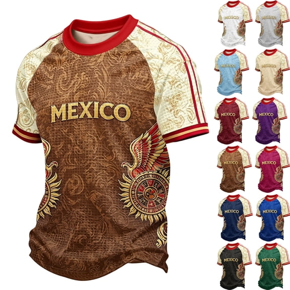 2026 New Mexico Soccer Jersey Adult, Mexican Jersey Soccer T-Shirt, Mexico National Team Pattern Crew Neck Short Sleeve Athletic Casual Football Top for Adult