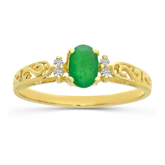 10k Yellow Gold Oval Emerald And Diamond Ring
